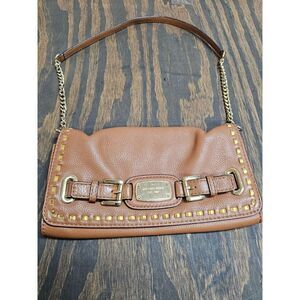 Michael Kors Hamilton Clutch Shoulder Bag Whipped Brown Leather‎ Purse
